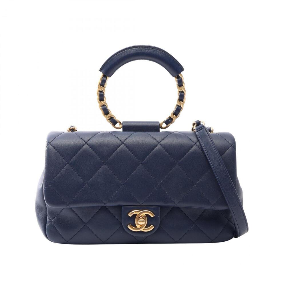 Chanel Matelassé 2-Way Shoulder Bag/Handbag, Lambskin Leather, Women's, Navy,...